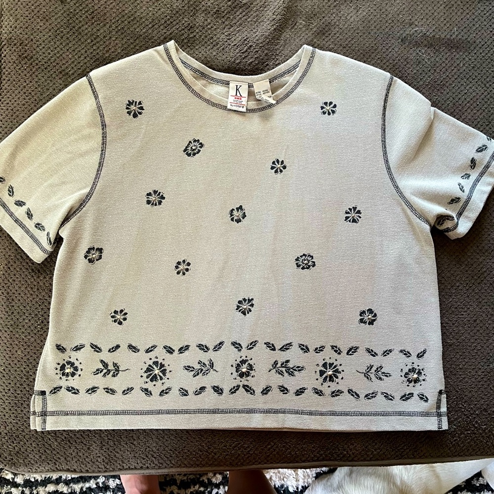 K WEAR BY KORET: Tan, beaded floral top